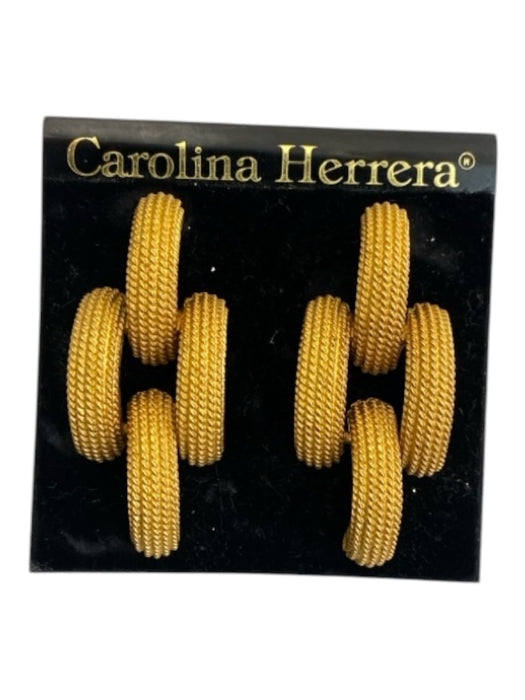 Carolina Herrera Gold Metal Clip Ons Statement Textured Vintage Earrings Gold