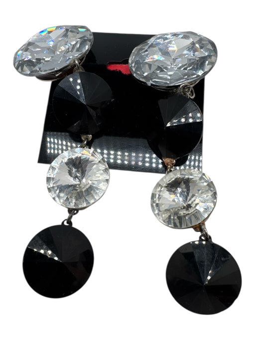 Wendy Gell Black & Clear Crystal Clip Ons Oversize Faceted Drop Earrings Black & Clear