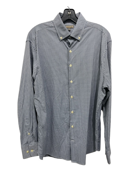 Peter Millar Size L Blue & White Synthetic Gingham Button Down Long Sleeve Shirt L