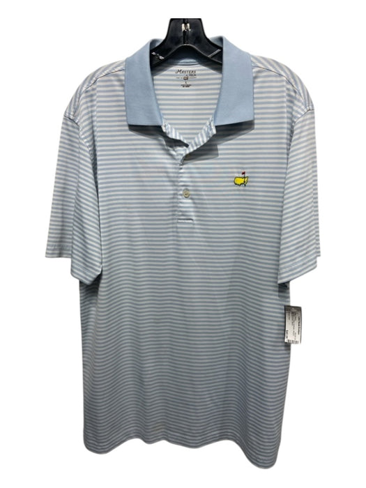 Masters Tech Size L Light Blue & White Synthetic Striped Polo Men's Short Sleeve L