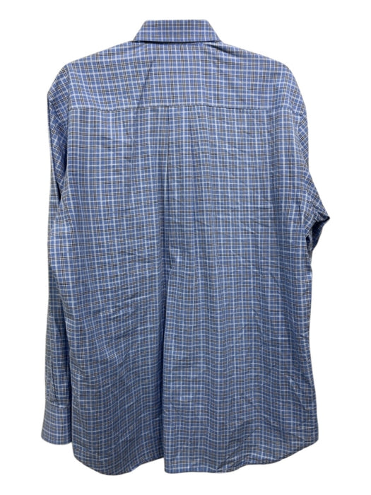 Peter Millar Size L Blue & White Cotton Blend Plaid Men's Long Sleeve Shirt L