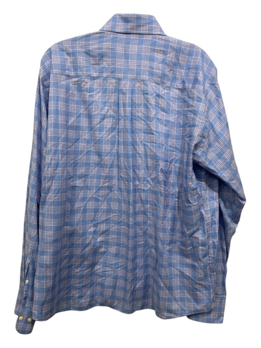 Peter Millar Size L Light Blue & Pink Print Cotton Blend Plaid Long Sleeve Shirt L