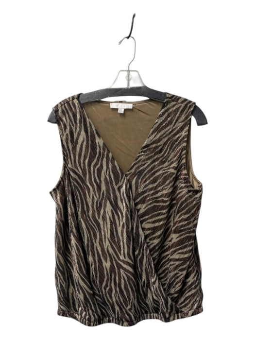 Eri + Ali Size L Gold & Brown Polyester Blend V Neck Sleeveless Surplice Top Gold & Brown / L