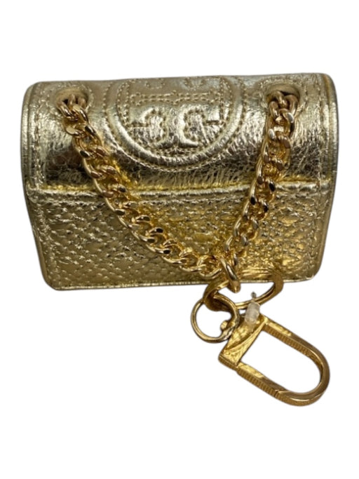 Tory Burch Gold Leather Mini Bag Charm Gold Hardware Chainlink Keychain Gold