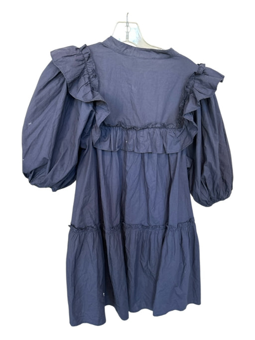 Cleobella Size XS Navy Cotton Long Balloon Sleeve Ruffles Buttons Dress Navy / XS