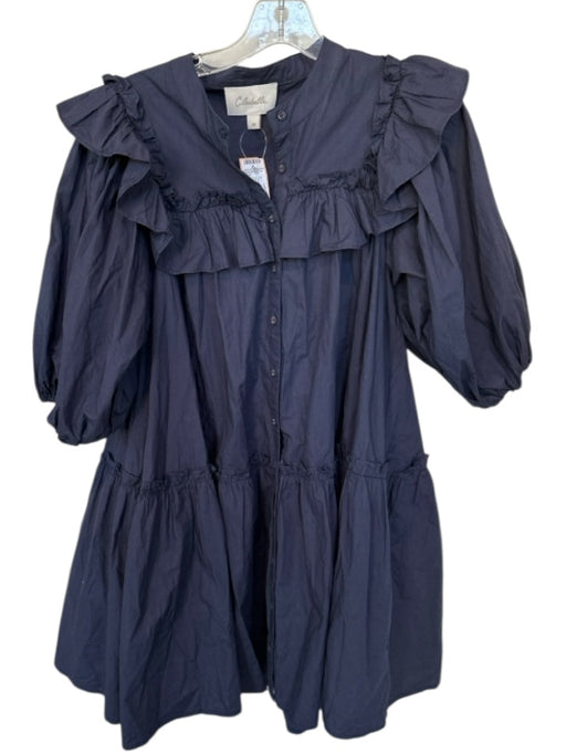 Cleobella Size XS Navy Cotton Long Balloon Sleeve Ruffles Buttons Dress Navy / XS