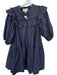 Cleobella Size XS Navy Cotton Long Balloon Sleeve Ruffles Buttons Dress Navy / XS