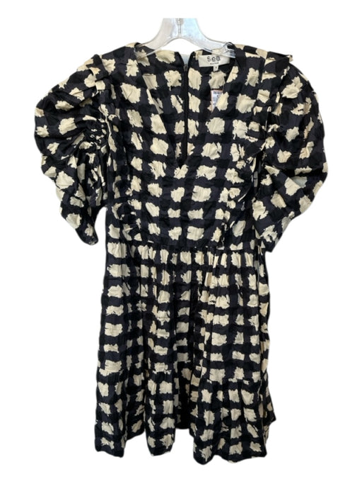 Sea New York Size S Gray & Cream Cotton 3/4 Balloon Sleeve Abstract Dress Gray & Cream / S