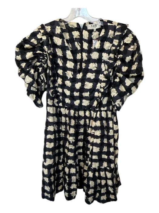 Sea New York Size S Gray & Cream Cotton 3/4 Balloon Sleeve Abstract Dress Gray & Cream / S