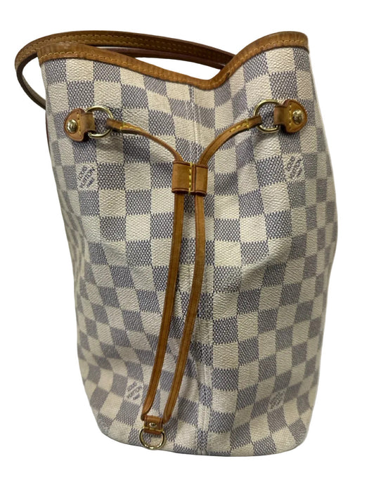 Louis Vuitton Cream, Blue, Brown Coated Canvas Top Handle Checkered Tote Bag