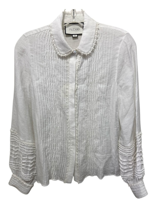 Alexis Size S White Nylon & Rayon Button Up Long Sleeve micro pleated Top White / S