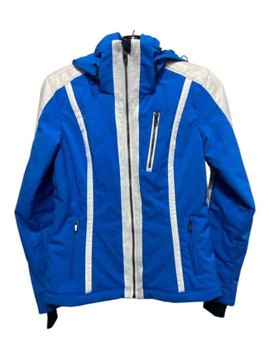 Obermeyer Size 4 Blue, White & Black Polyester Zip Button Hood Zip Pocket Jacket Blue, White & Black / 4