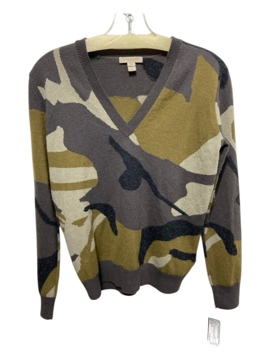 Burberry Brit Size S/P gray & green Cashmere Camo V Neck Long Sleeve Sweater gray & green / S/P