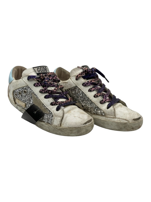 Golden Goose Shoe Size 37 White, Purple & Blue Leather Low Top Laces Sneakers White, Purple & Blue / 37