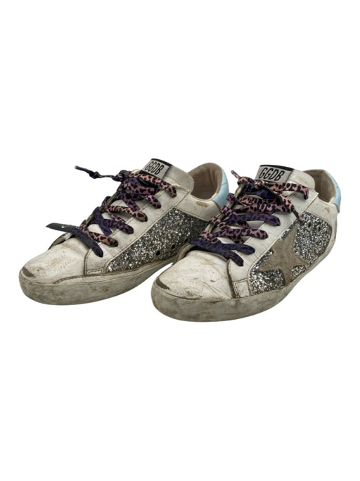 Golden Goose Shoe Size 37 White, Purple & Blue Leather Low Top Laces Sneakers White, Purple & Blue / 37