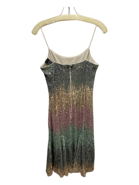 Belle Badgley Mischka Size 4 Green, Pink & Yellow Polyester Back Zip Midi Dress Green, Pink & Yellow / 4