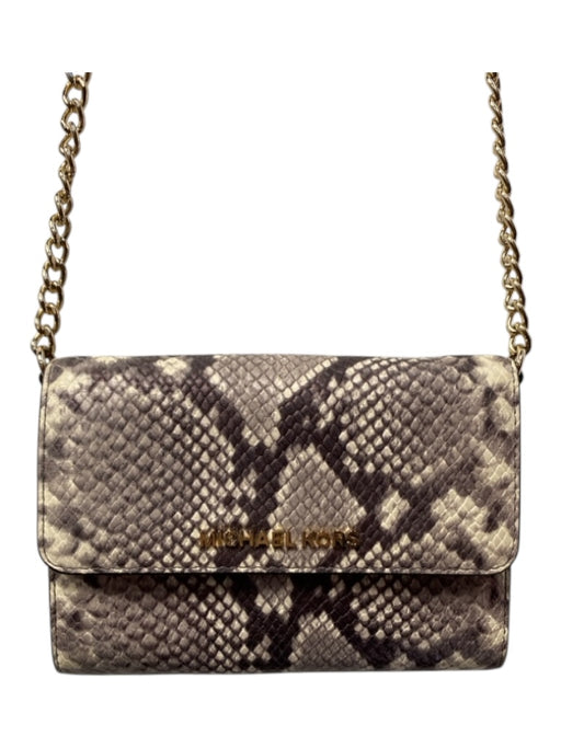 Michael Kors Cream & Brown Leather Snake Embossed Removable Chain Cross Body Bag Cream & Brown / Small