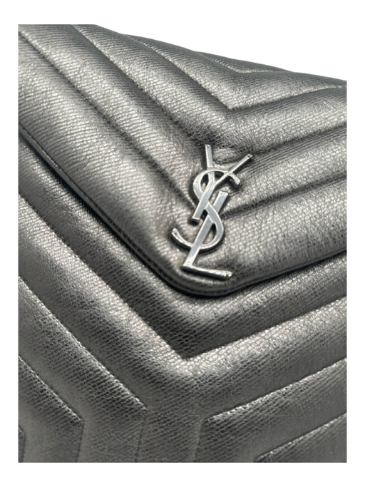 Saint Laurent Pewter Leather Chevron Silver Hardware Drawstring Backpack Bag Pewter / Small