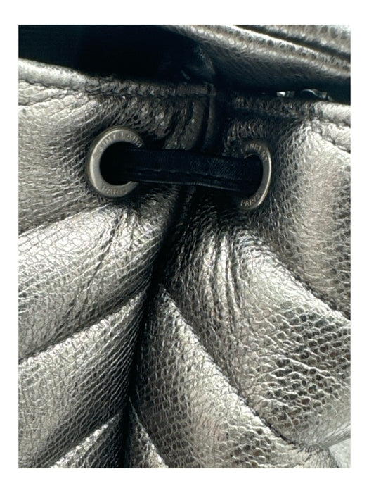 Saint Laurent Pewter Leather Chevron Silver Hardware Drawstring Backpack Bag Pewter / Small