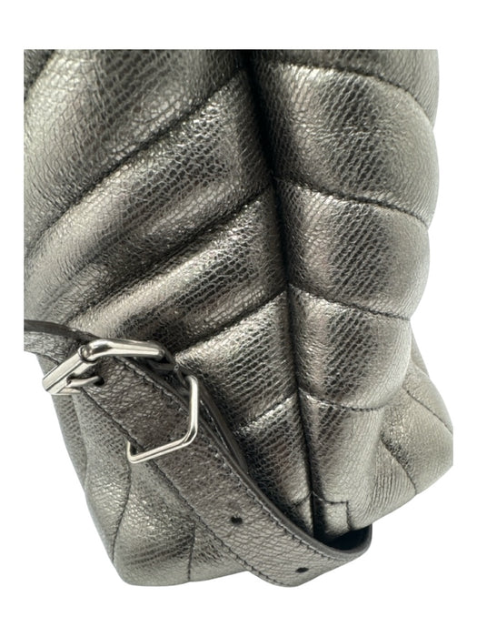 Saint Laurent Pewter Leather Chevron Silver Hardware Drawstring Backpack Bag Pewter / Small