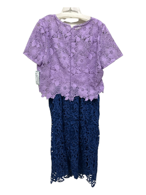 Eri + Ali Size 10 Purple & Blue Polyester Eyelet Color & Fabric Block Midi Dress Purple & Blue / 10