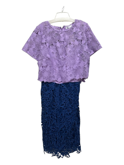 Eri + Ali Size 10 Purple & Blue Polyester Eyelet Color & Fabric Block Midi Dress Purple & Blue / 10