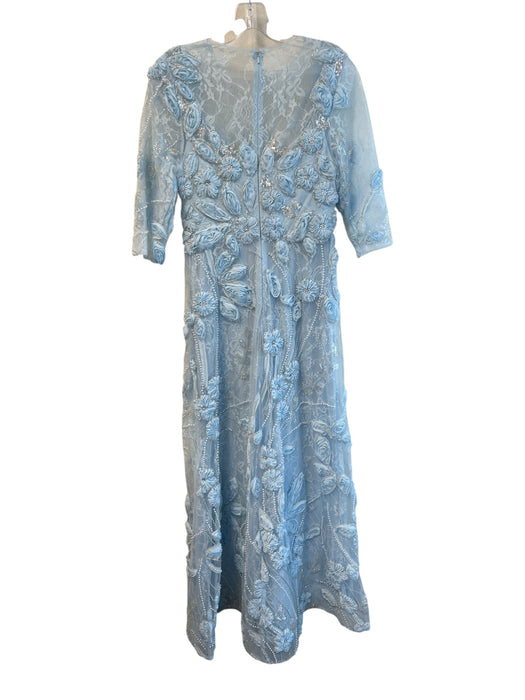 Mac Duggal Size 4 Baby Blue Polyester Sheer Overlay Flower Application Gown Baby Blue / 4