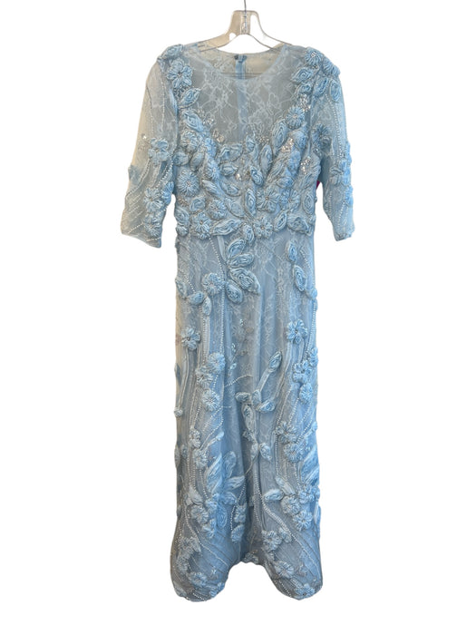 Mac Duggal Size 4 Baby Blue Polyester Sheer Overlay Flower Application Gown Baby Blue / 4