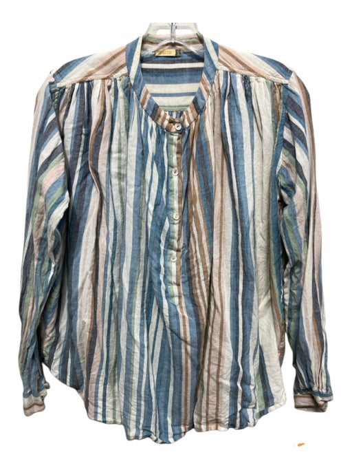 Matta Size S Blue, Brown, White Cotton Long Sleeve Vertical Stripes Top Blue, Brown, White / S