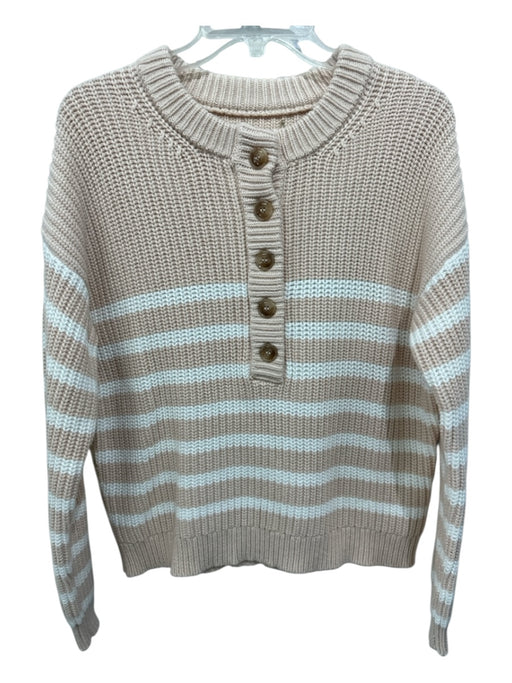 Elie Tahari Size L Pale Pink Cotton & Viscose 1/4 Button Stripes Sweater Pale Pink / L