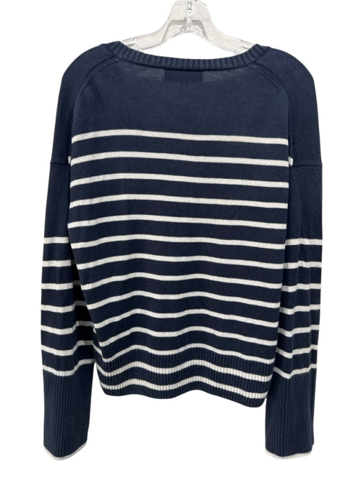 La Ligne Size S Navy & white Silk Blend Knit V Neck Horizontal Stripe Sweater Navy & white / S