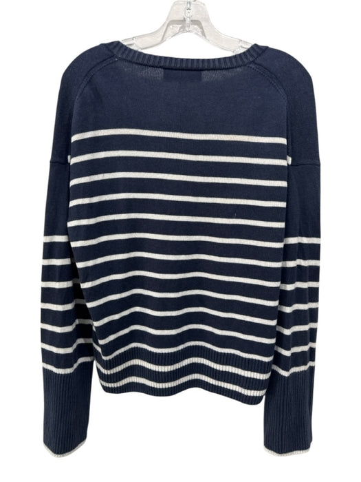 La Ligne Size S Navy & white Silk Blend Knit V Neck Horizontal Stripe Sweater Navy & white / S