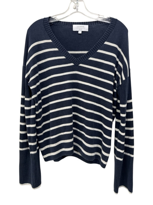 La Ligne Size S Navy & white Silk Blend Knit V Neck Horizontal Stripe Sweater Navy & white / S