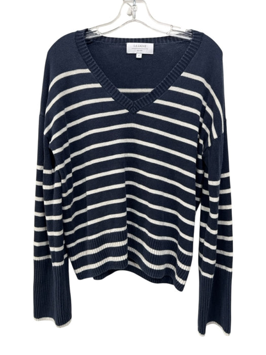 La Ligne Size S Navy & white Silk Blend Knit V Neck Horizontal Stripe Sweater Navy & white / S