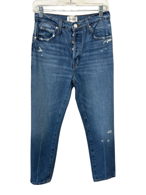 Frame Size 24 Medium Wash Cotton Blend Distressed High Rise Button Fly Jeans Medium Wash / 24