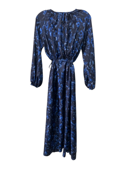 Ann Mashburn Size S Black & Blue Silk leopard ikat Drawstring Waist Maxi Dress Black & Blue / S