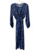 Ann Mashburn Size S Black & Blue Silk leopard ikat Drawstring Waist Maxi Dress Black & Blue / S