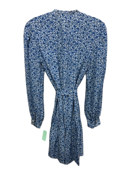 Rebecca Taylor Size XS Blue & White Silk Mini Floral Long Sleeve Dress Blue & White / XS