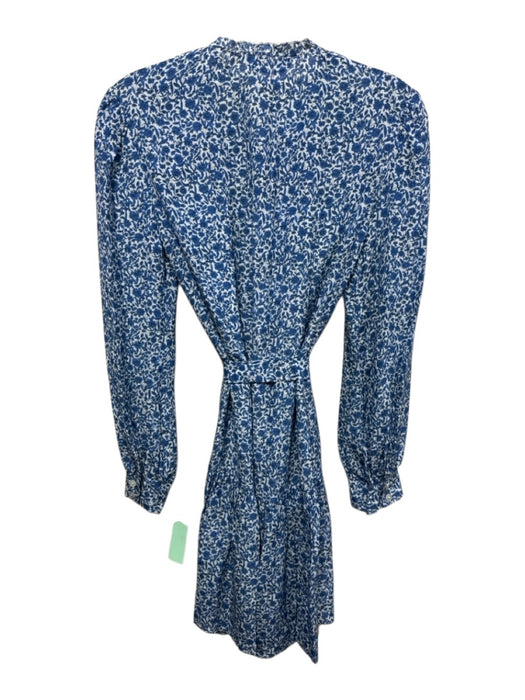 Rebecca Taylor Size XS Blue & White Silk Mini Floral Long Sleeve Dress Blue & White / XS