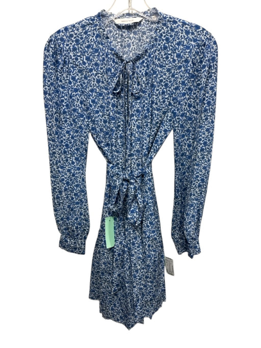 Rebecca Taylor Size XS Blue & White Silk Mini Floral Long Sleeve Dress Blue & White / XS