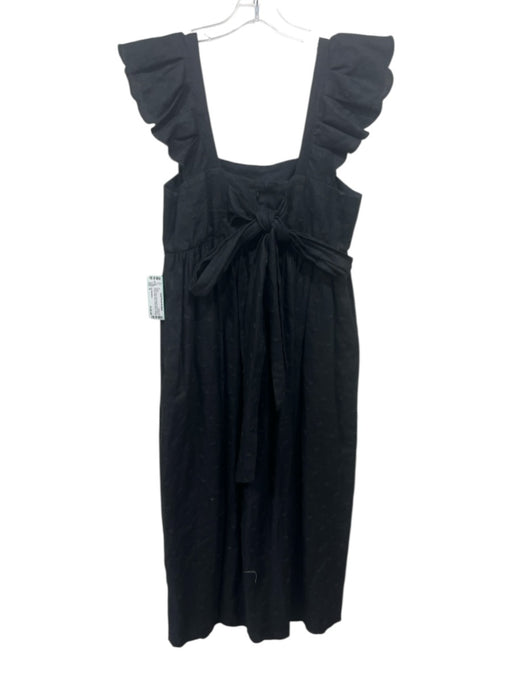 Ann Mashburn Size S Black Linen Embroidered Mini Flowers Empire Waist Maxi Dress Black / S
