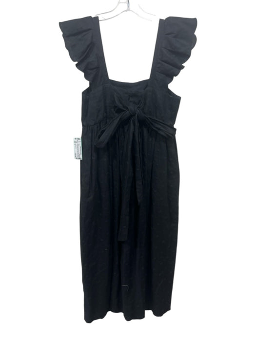 Ann Mashburn Size S Black Linen Embroidered Mini Flowers Empire Waist Maxi Dress Black / S