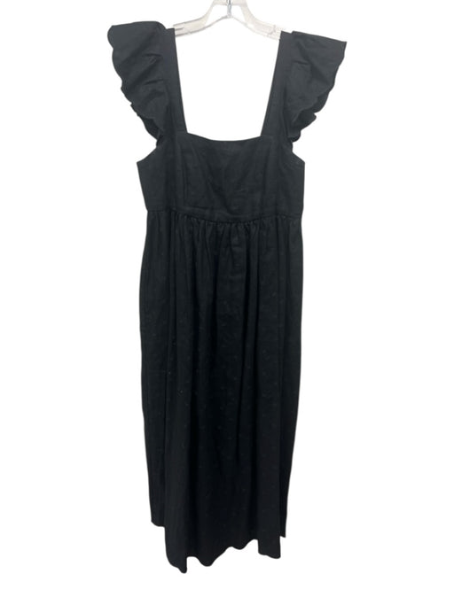 Ann Mashburn Size S Black Linen Embroidered Mini Flowers Empire Waist Maxi Dress Black / S