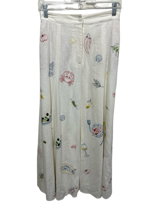 Caroline Constas Size 2 Cream & Multi Linen Blend Embroidered Zip & Button Skirt Cream & Multi / 2