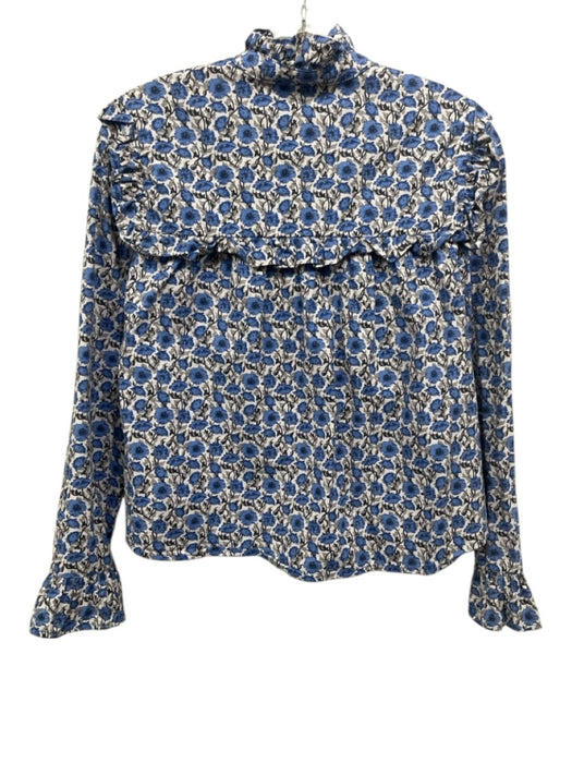 The Shirt Size XS Blue, Gray, White Cotton Floral Long Sleeve Button Down Top Blue, Gray, White / XS