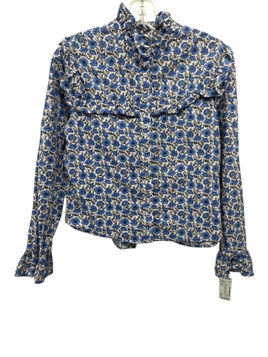 The Shirt Size XS Blue, Gray, White Cotton Floral Long Sleeve Button Down Top Blue, Gray, White / XS