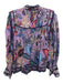 Farm Rio Size XXS Purple, Blue, Red Cotton Lace Trim Leaves Button Down Top Purple, Blue, Red / XXS