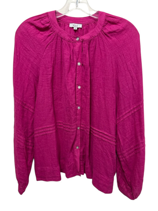 Rails Size M Fuchsia Pink Linen Blend Button Down Gathered Shoulder Top Fuchsia Pink / M