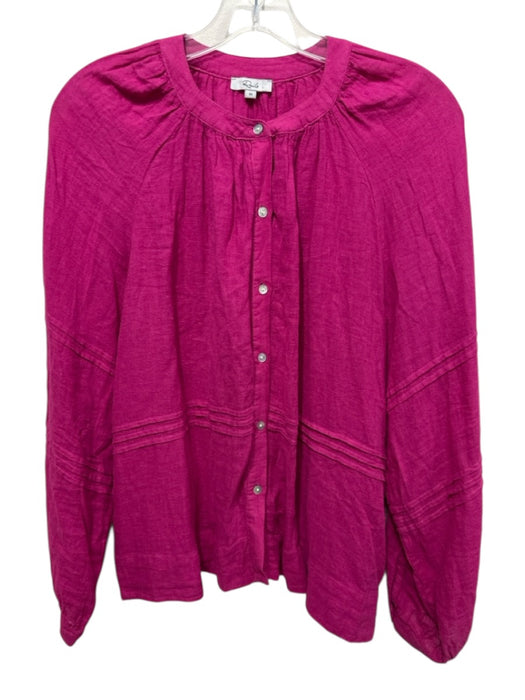 Rails Size M Fuchsia Pink Linen Blend Button Down Gathered Shoulder Top Fuchsia Pink / M