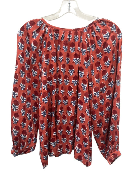 India Collection Emerson Fry Size S Orange, Blue, White Modal Block Printed Top Orange, Blue, White / S